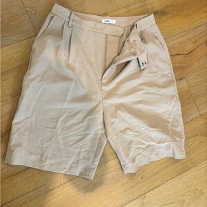 Tan Pleated Bermuda Shorts